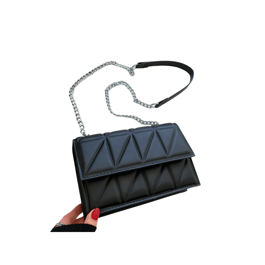 Black quilting ladies crossbody bag with magnetic snap closure