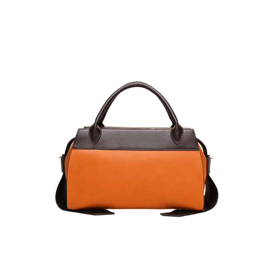 Orange ladies handbag with black trim PU and top zip closure