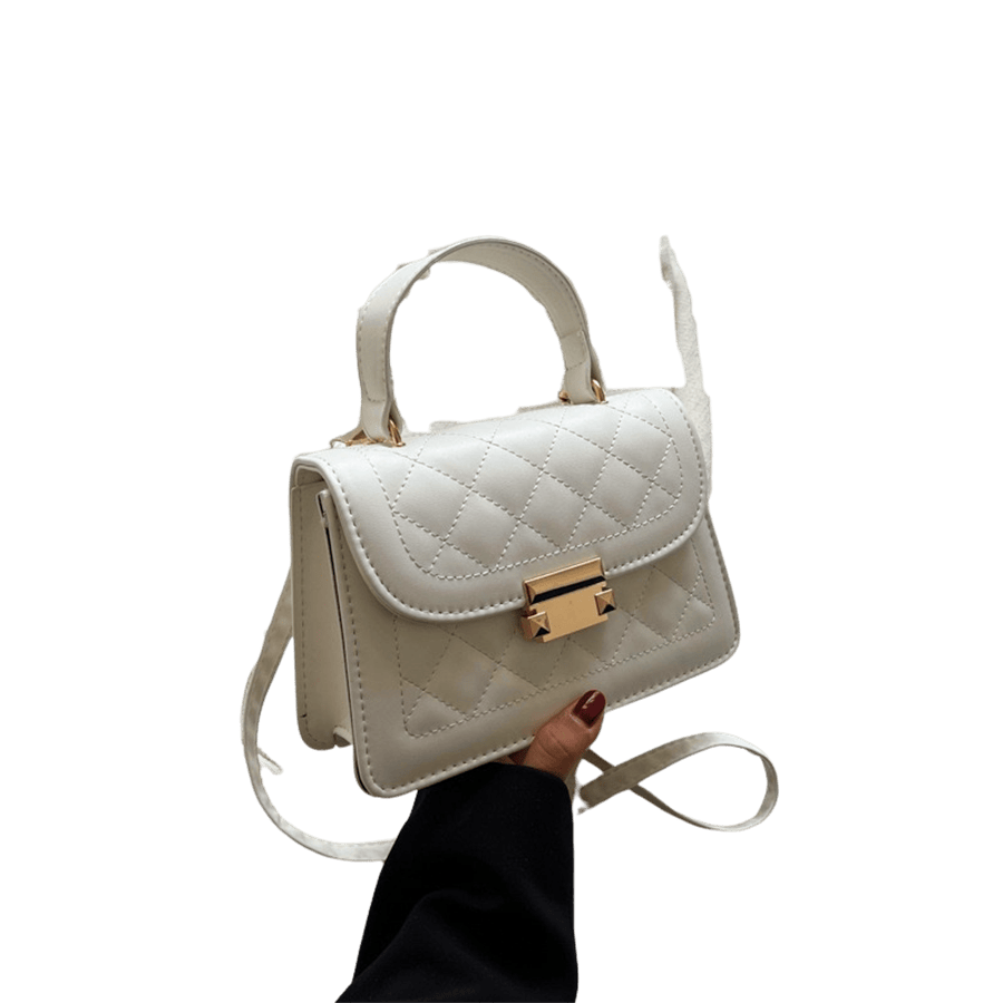 Beige quilting ladies handbag with lock closure