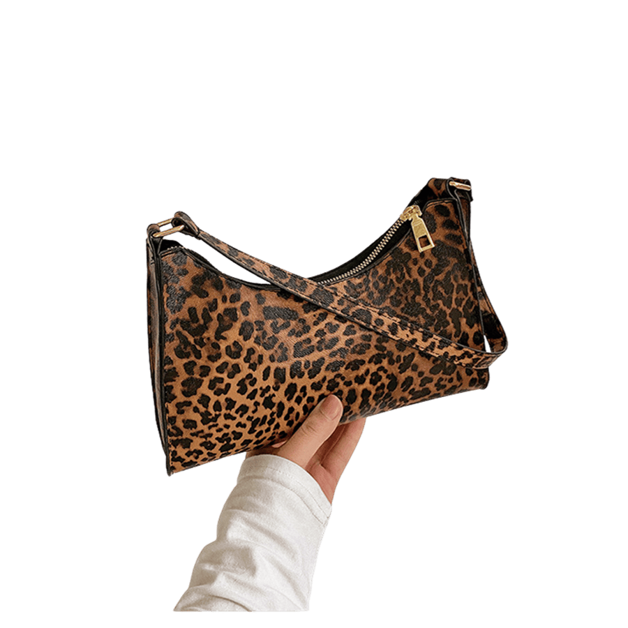 Leopard ladies handbag with top zip closure