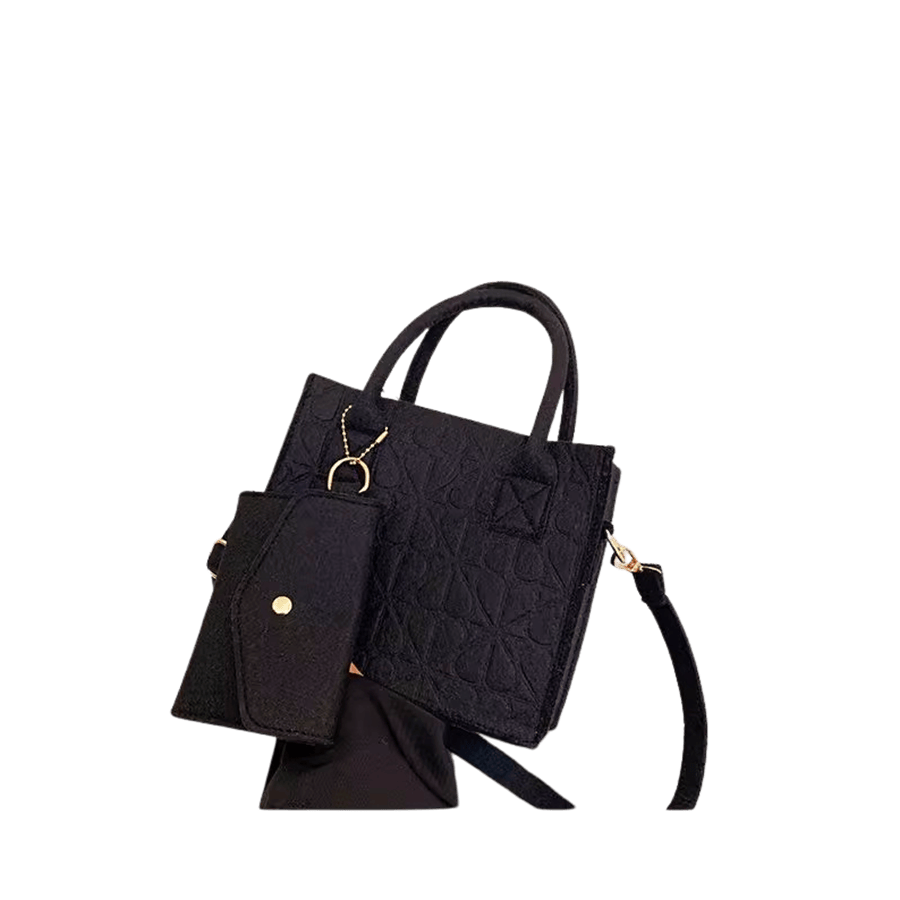 Black embossed ladies tote sets with detachable small bag