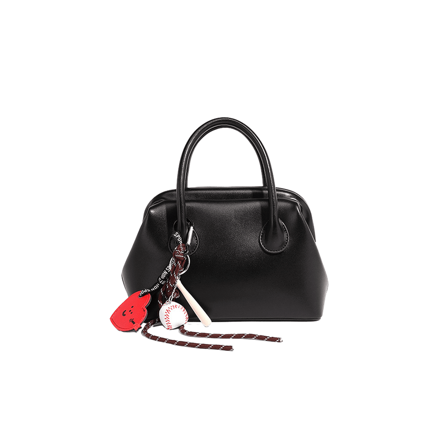 Black ladies handbag with string and PU hangtag