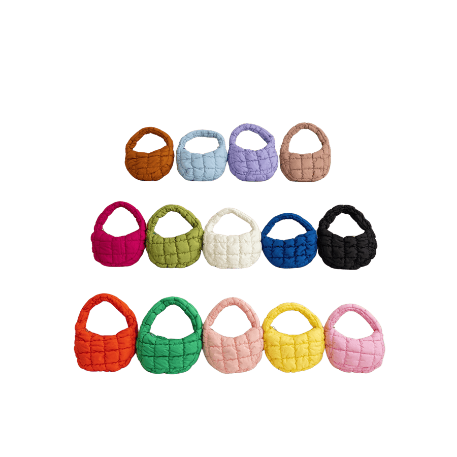 Ladies puffy handbag with top zipper closure