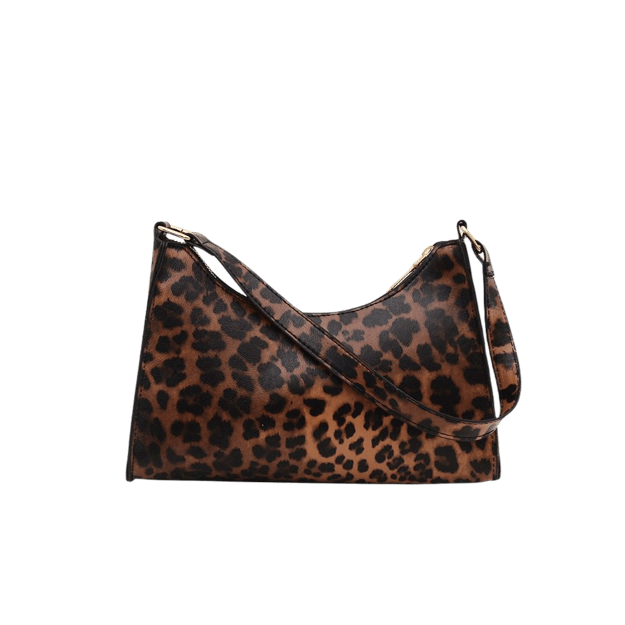 Leopard ladies handbag with top zip closure