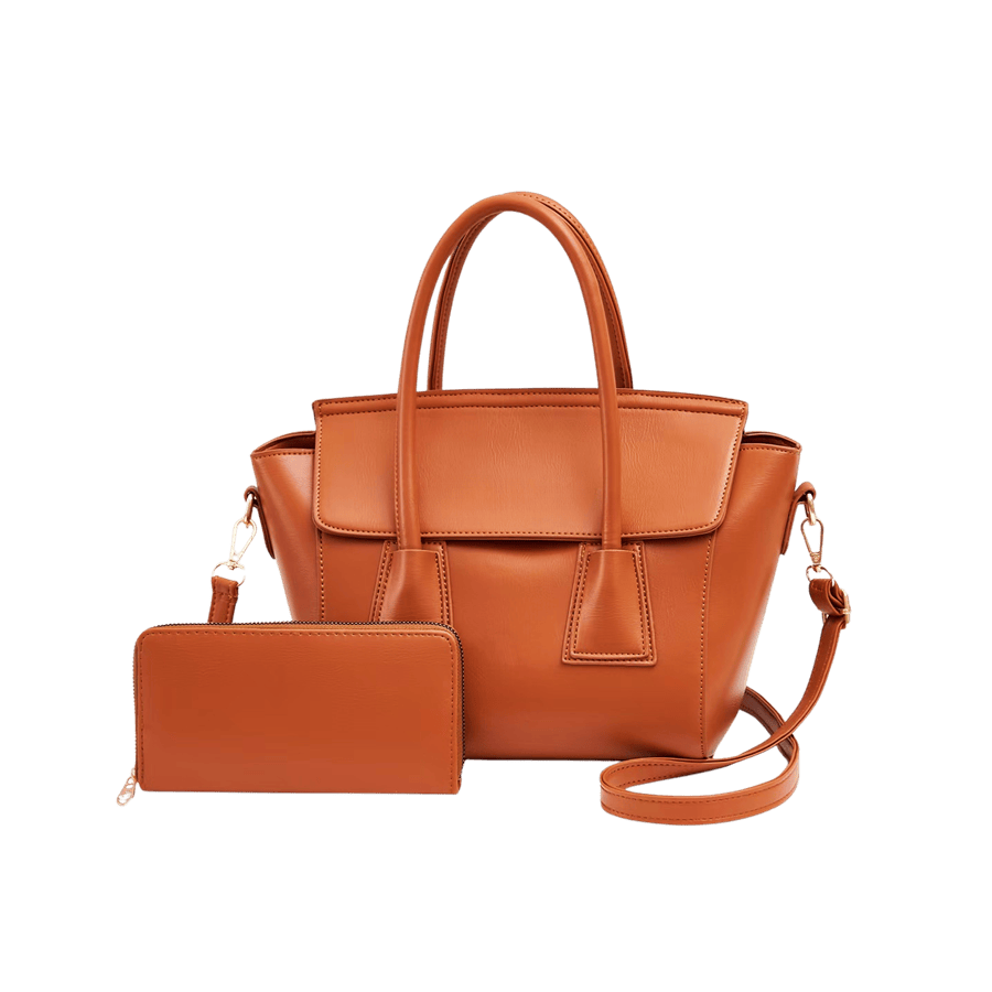 Brown ladies handbag sets with decorative flap