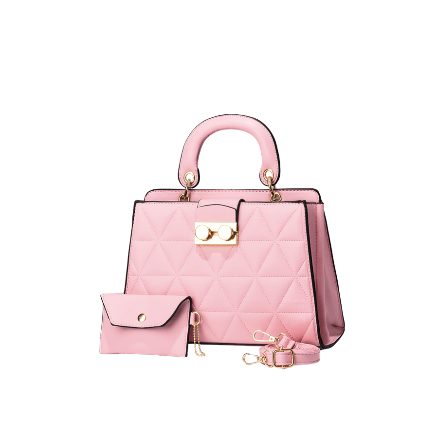 Pink quilting ladies handbag sets with lock closure and contrast edge painting