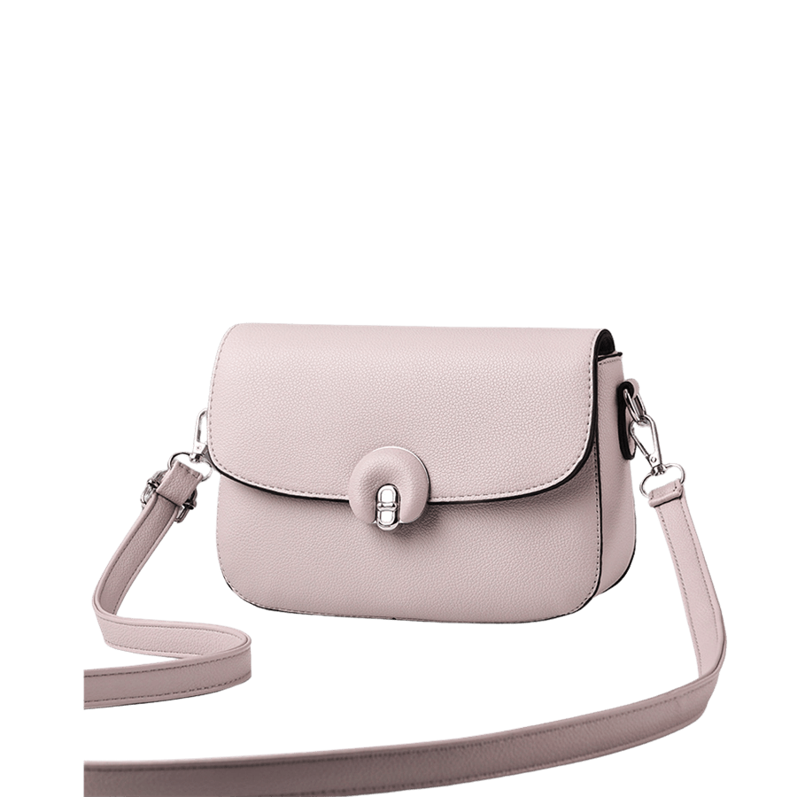 Beige ladies handbag with PU lock closure and contrast edge painting