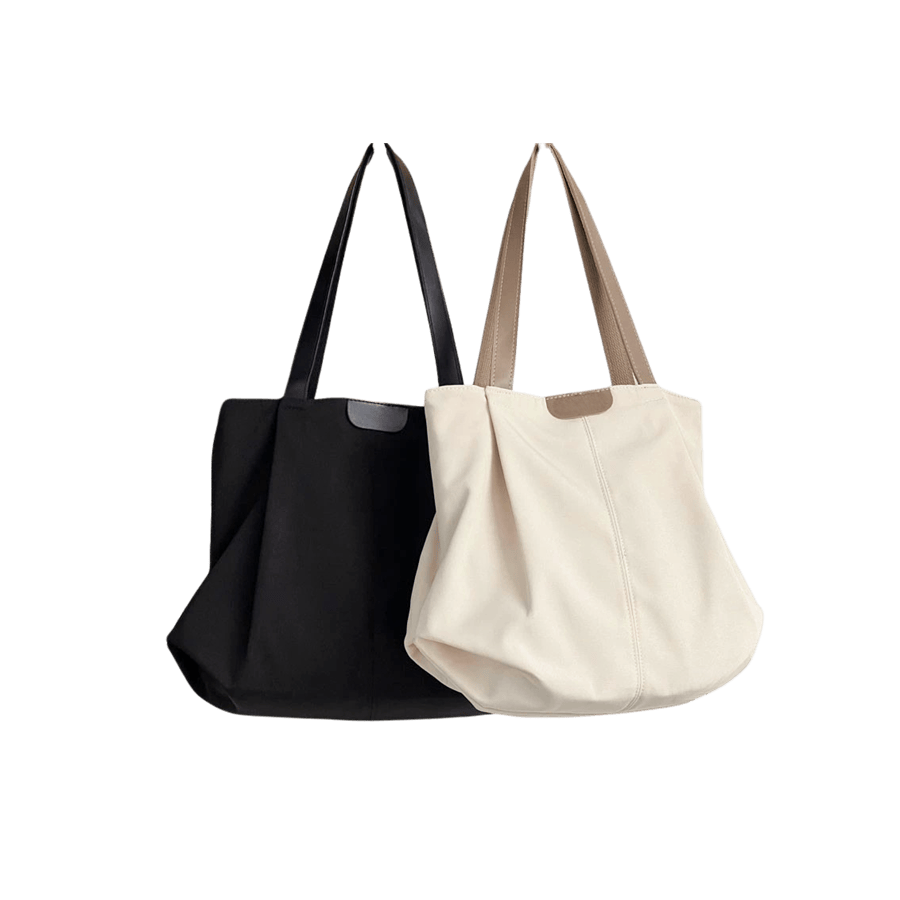 Black canvas ladies shopping bag with trim PU and middle stitching