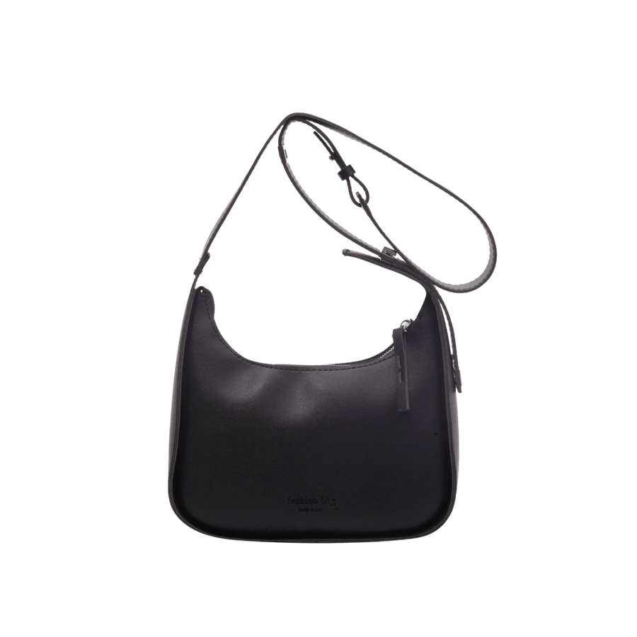 Black ladies handbag with adjustable handle and top zip closure