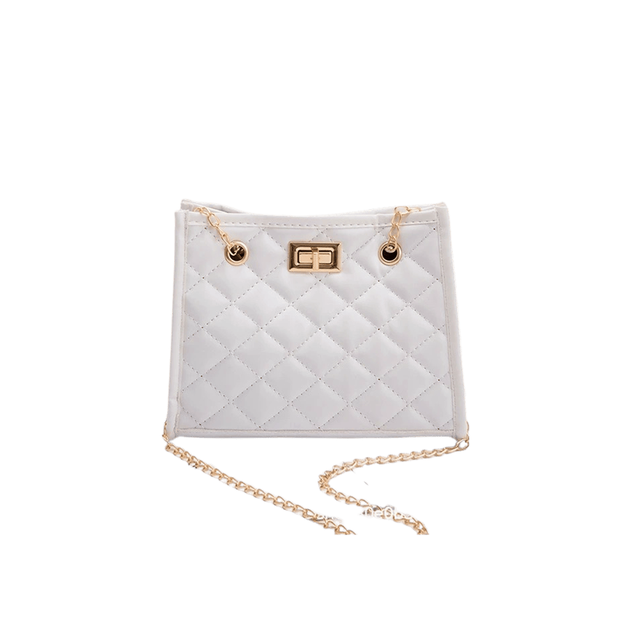 White quilting ladies tote bag with lock closure and binding