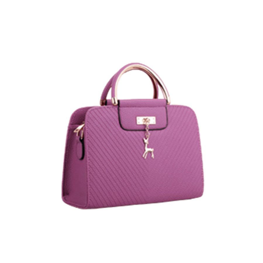 Beige embossed ladies tote bag with metal handle and decorative hardware