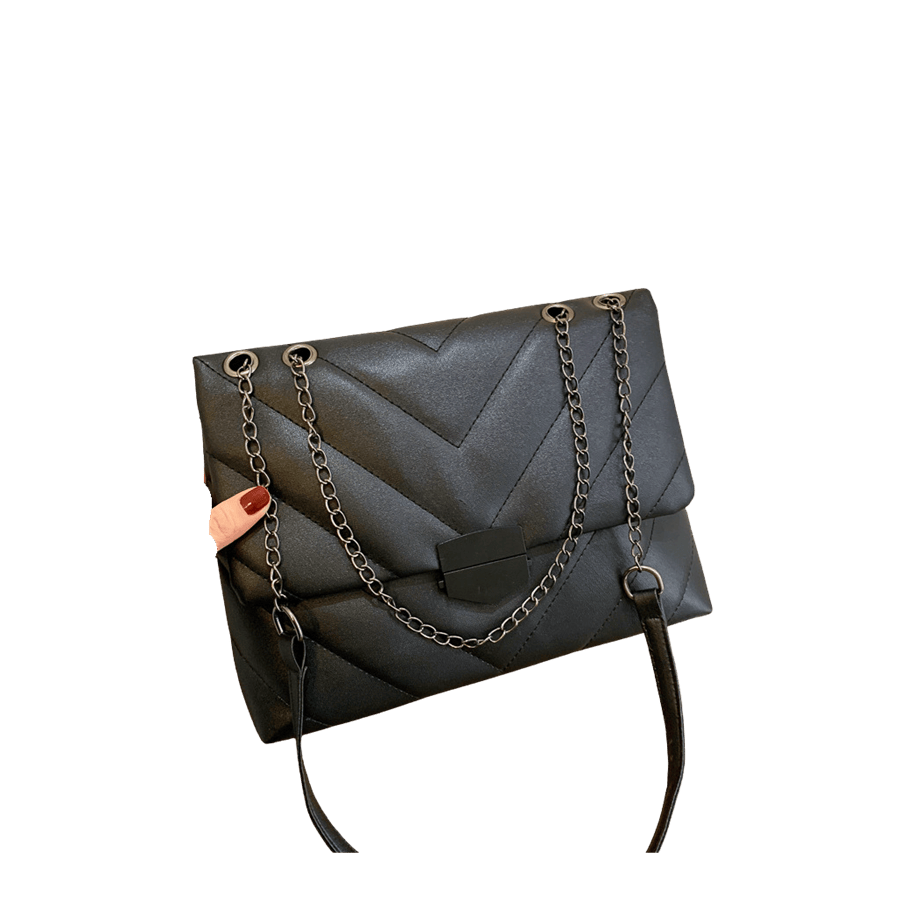 Black quilting ladies handbag with black lock closure