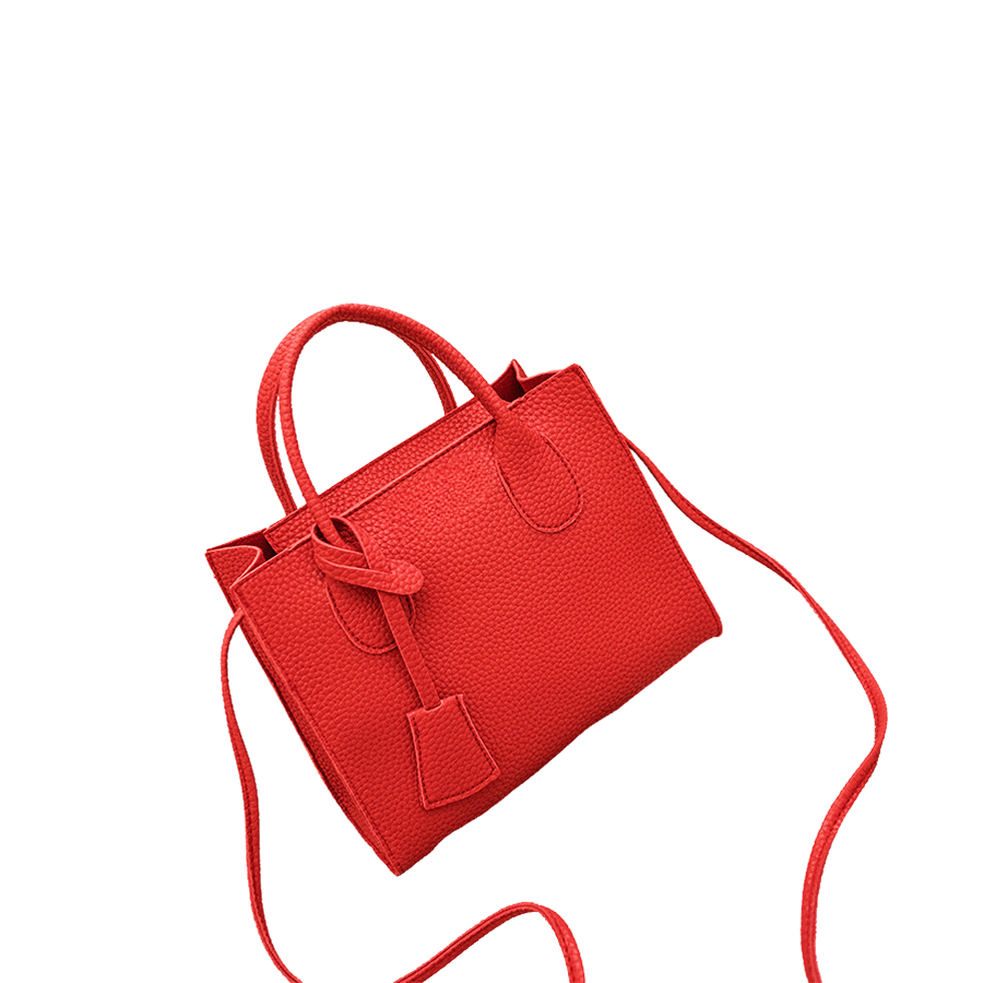 Red pebble PU ladies tote with detachable PU hangtag