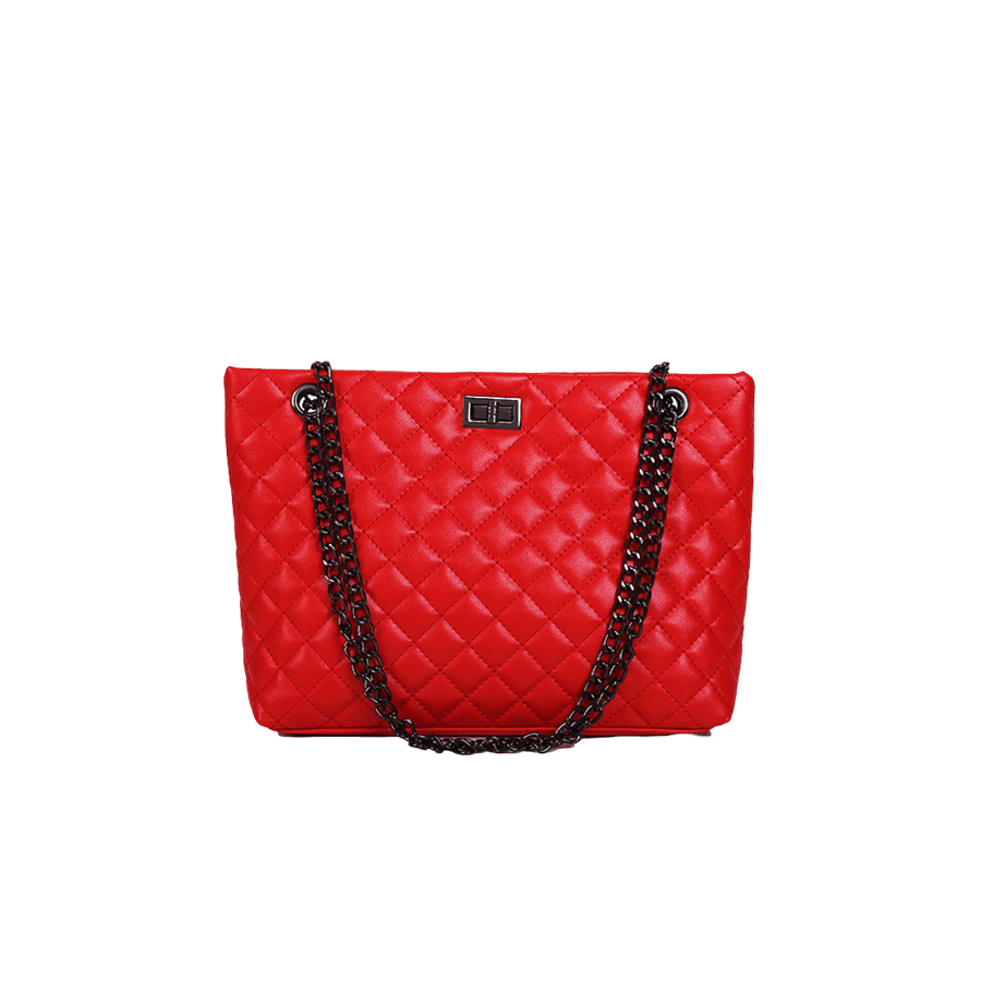 Red ladies quilting handbag with lock closure