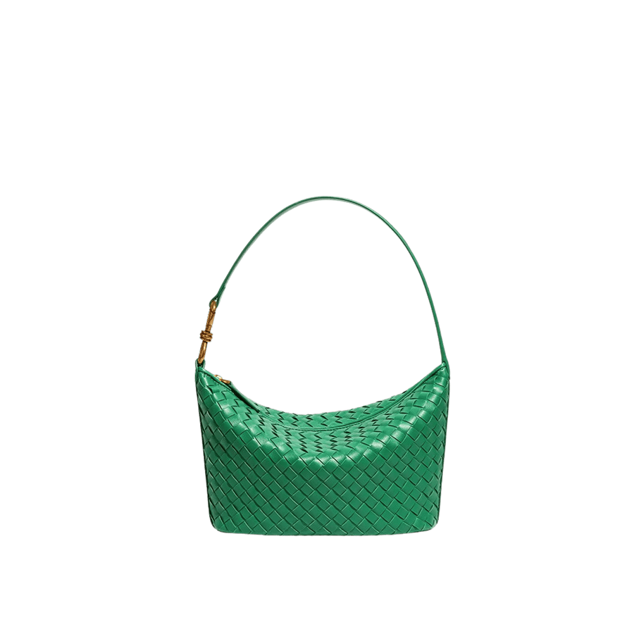 Green weave ladies hobo bag with metal chain on the handle