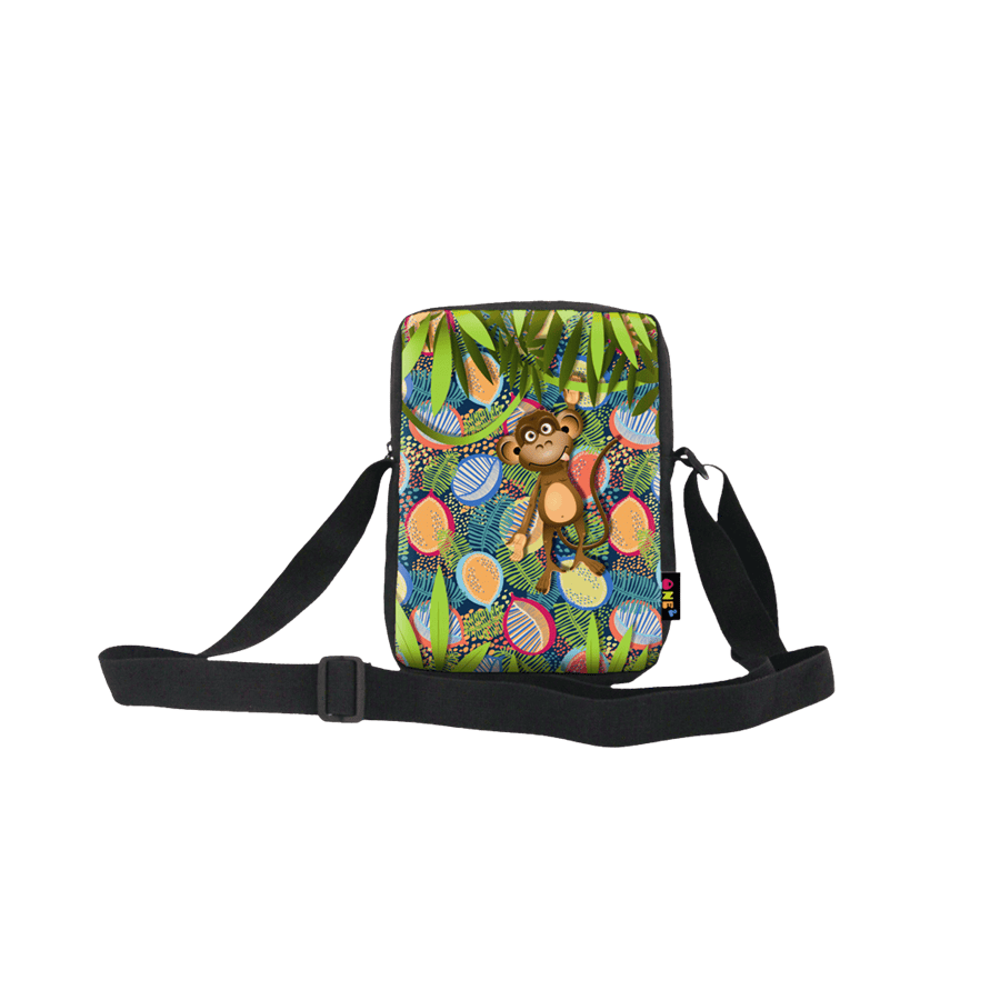 Printed crossbody bag with webbing shoulder strap