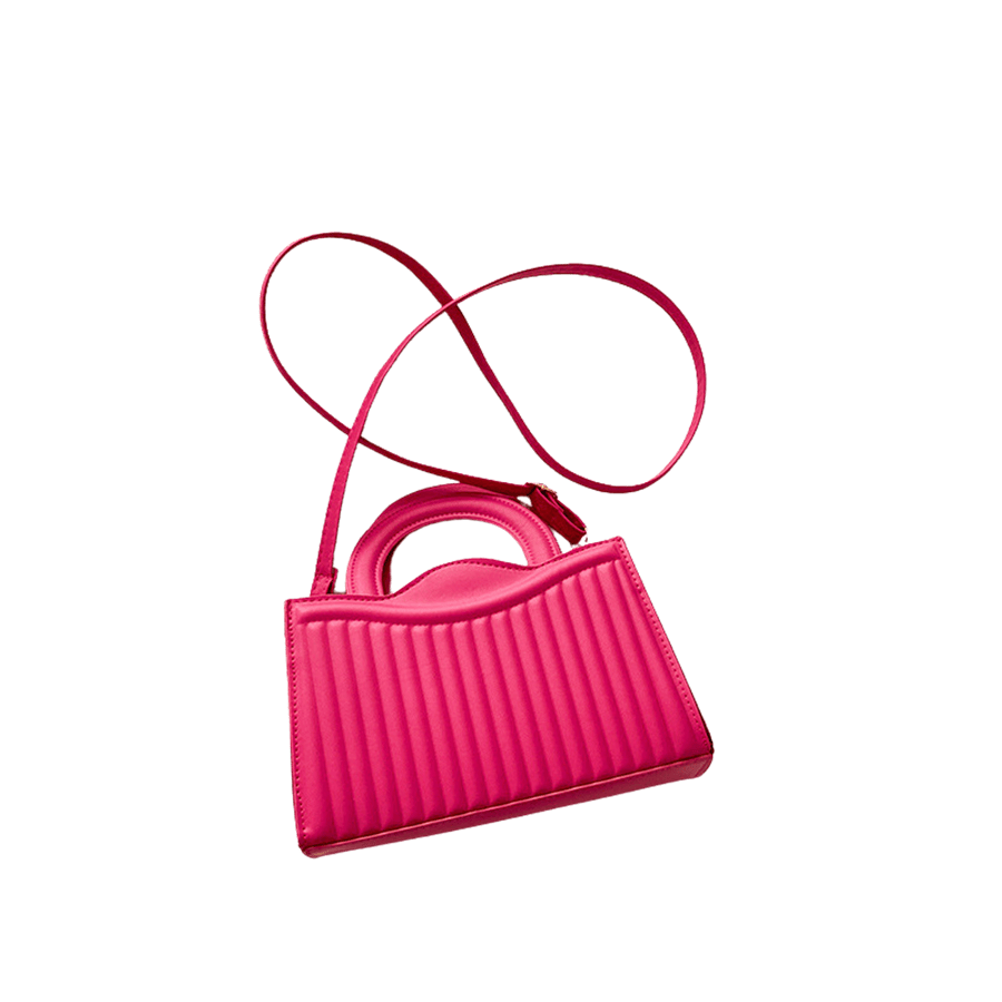 Pink embossed quilting ladies handbag with flat handle