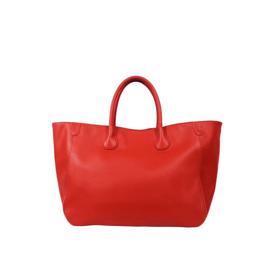 Red pebble PU ladies handbag with magnetic snap closure
