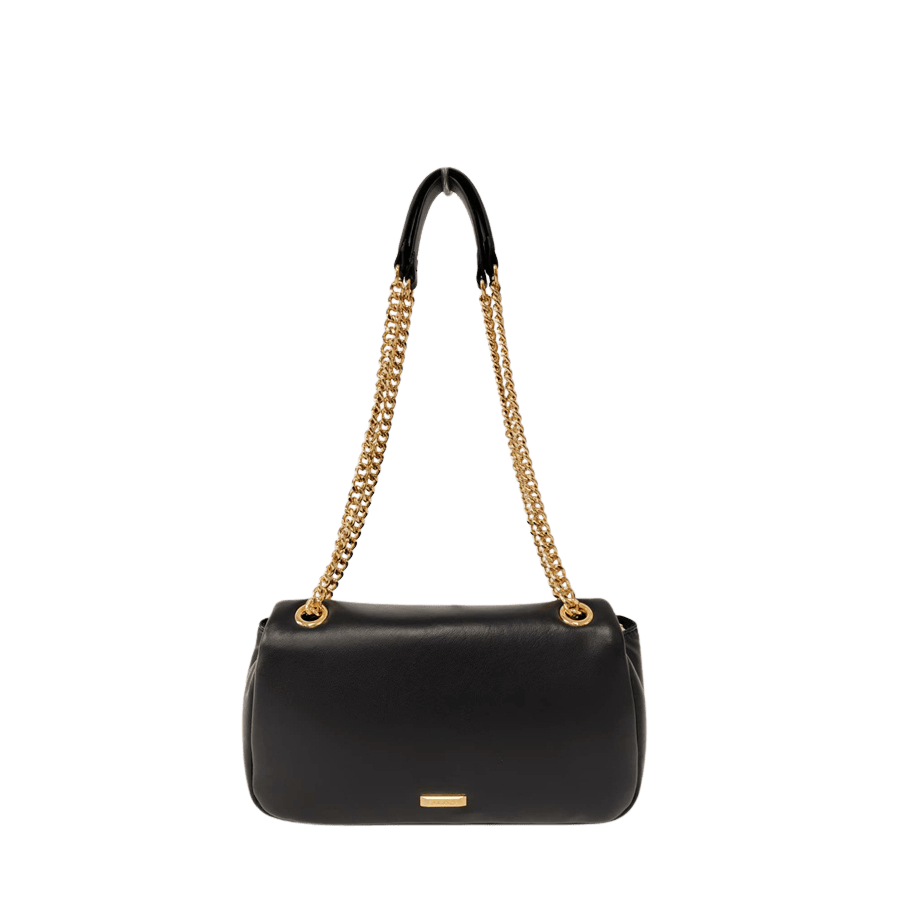 Black ladies handbag with lock closure