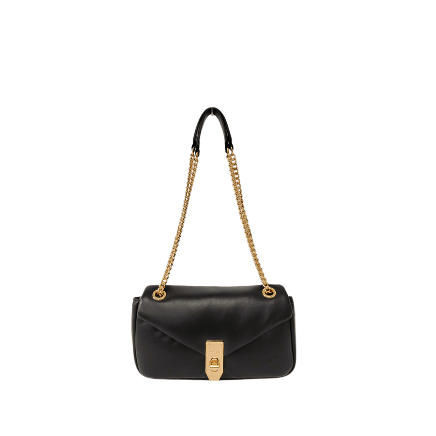 Black ladies handbag with lock closure
