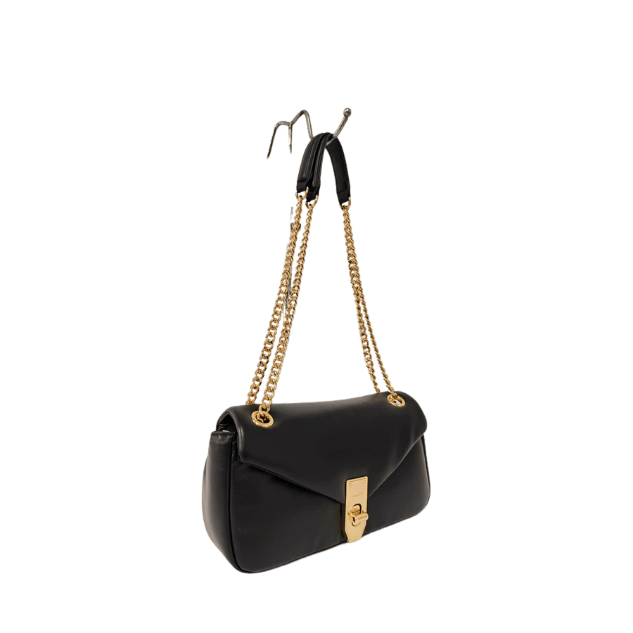Black ladies handbag with lock closure