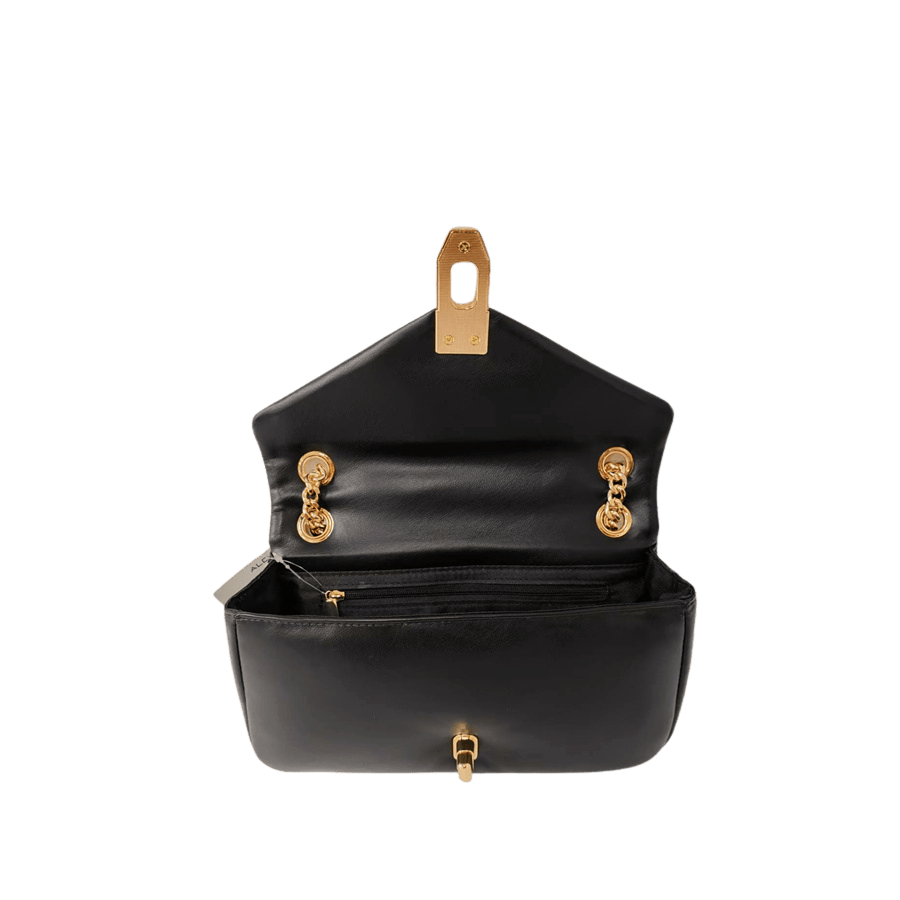 Black ladies handbag with lock closure