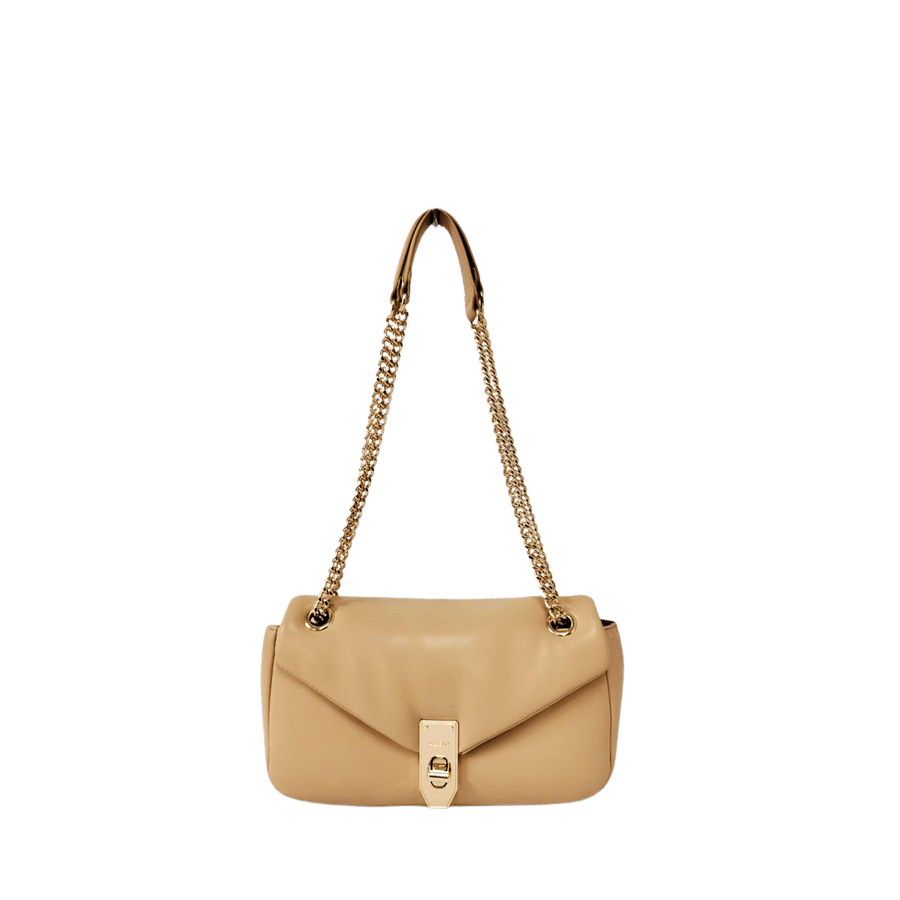 Black ladies handbag with lock closure