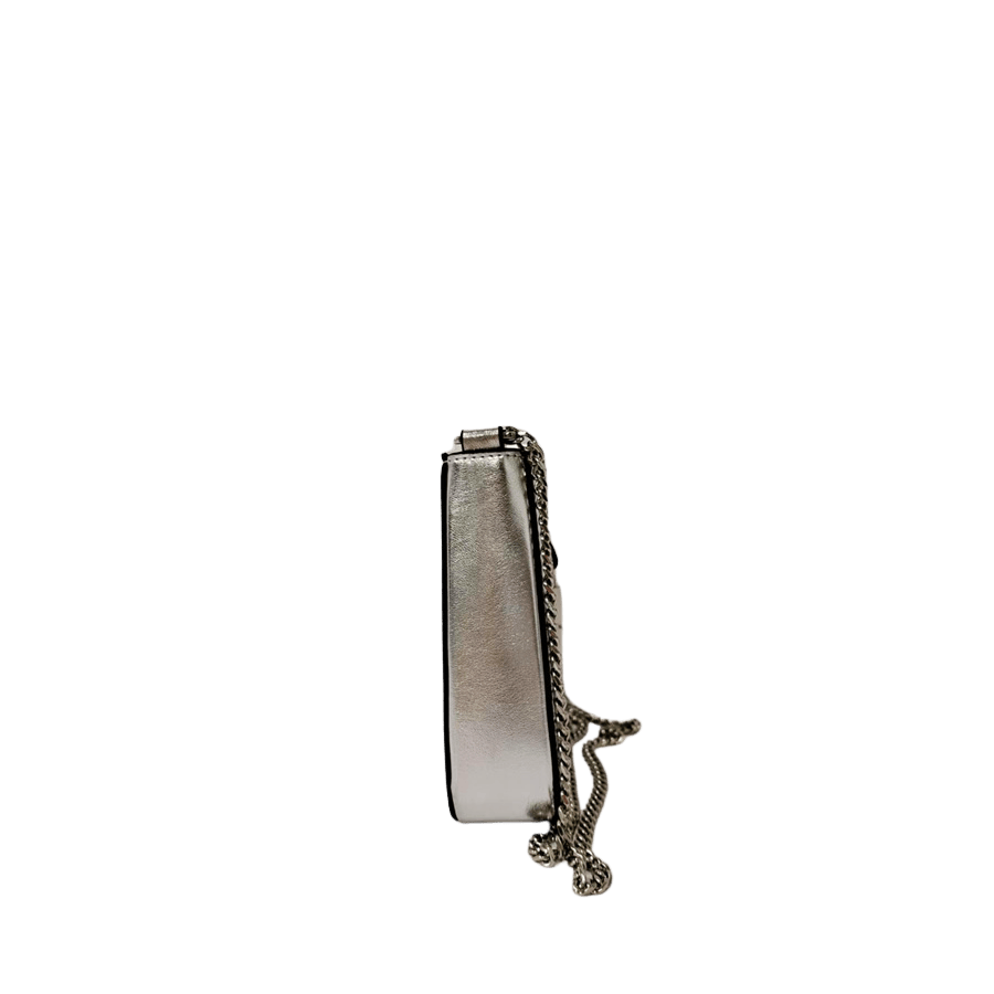 Silver rhinestone ladies handbag with clips closure and contrast edge painting