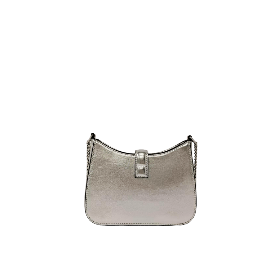 Silver rhinestone ladies handbag with clips closure and contrast edge painting