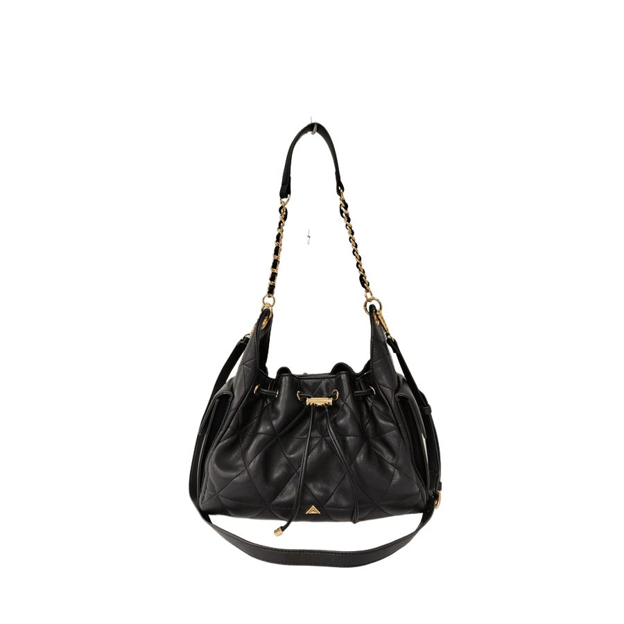 Black quilting ladies handbag with string closure and side open pockets
