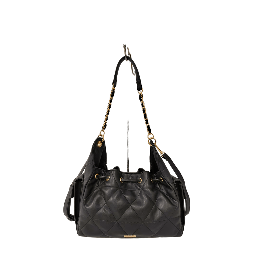 Black quilting ladies handbag with string closure and side open pockets