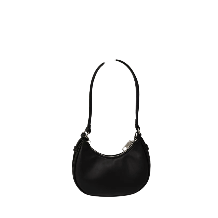 Black ladies handbag with decorative studs and detachable chain handle