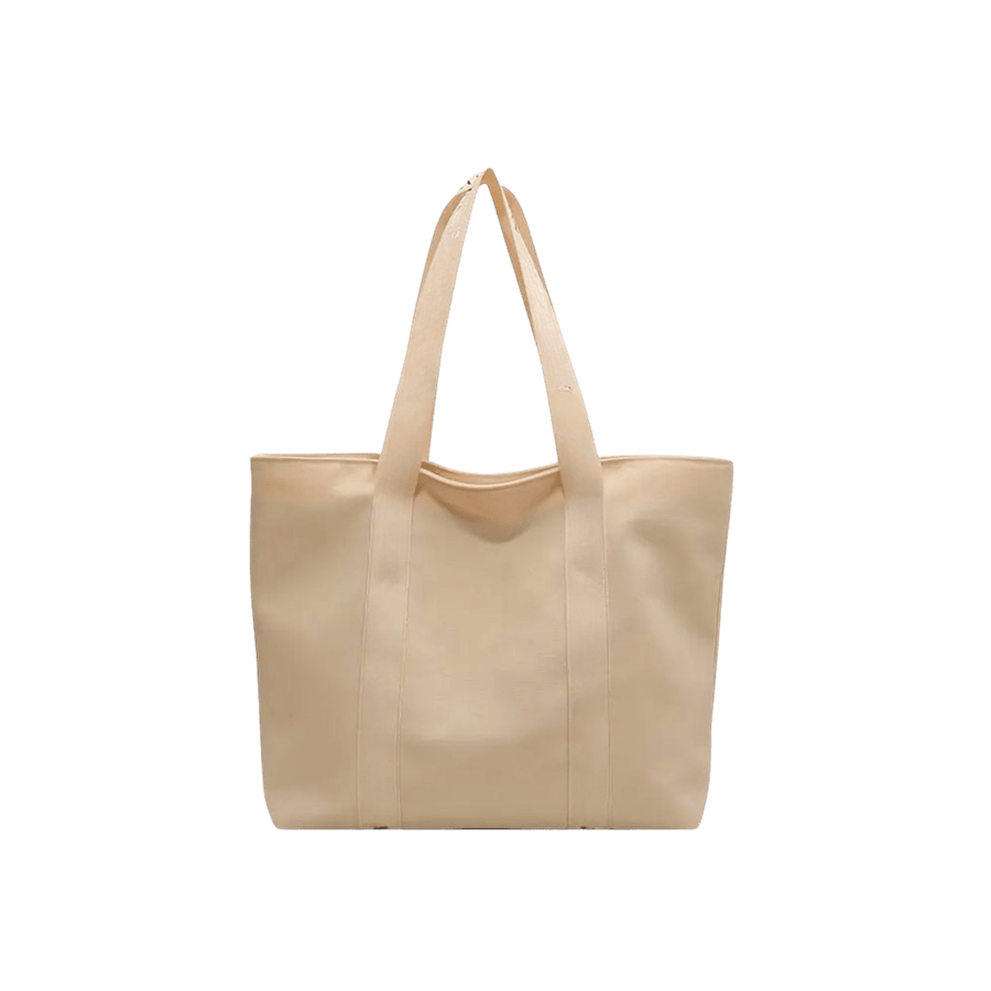 Beige ladies tote bag with webbing handle