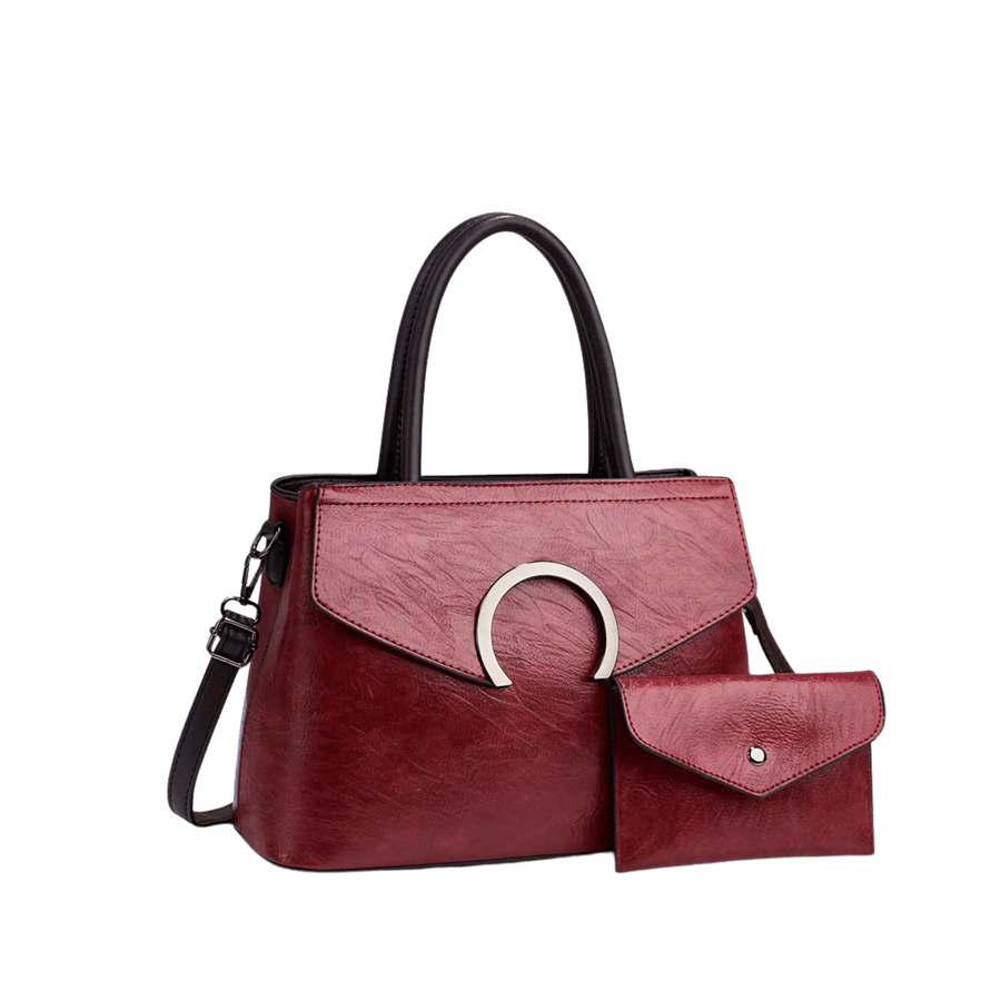 Red handbag sets with decorative round hardware