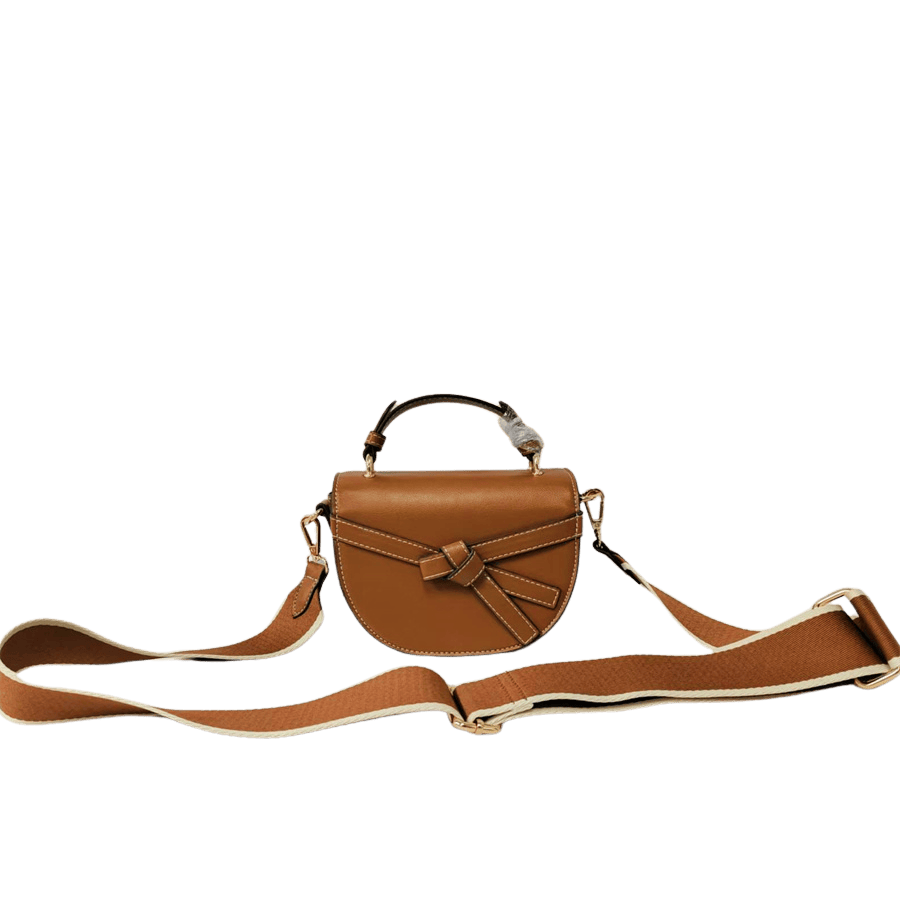 Camel ladies handbag with decorative bowknot and magnetic snap closure
