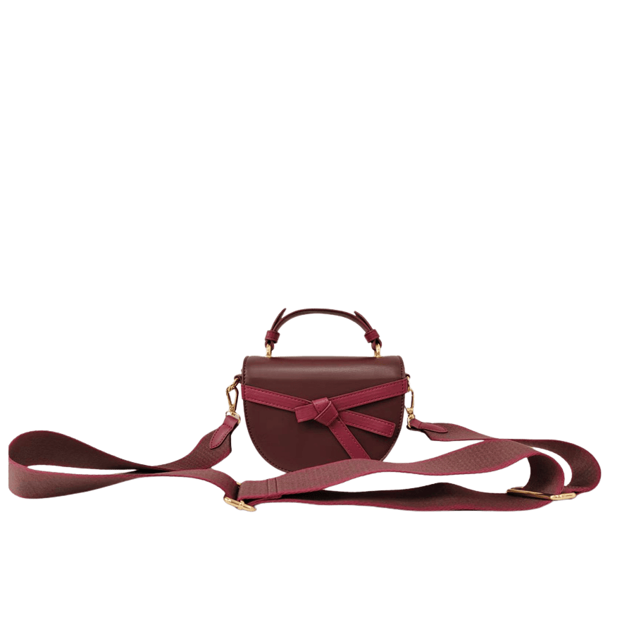 Camel ladies handbag with decorative bowknot and magnetic snap closure