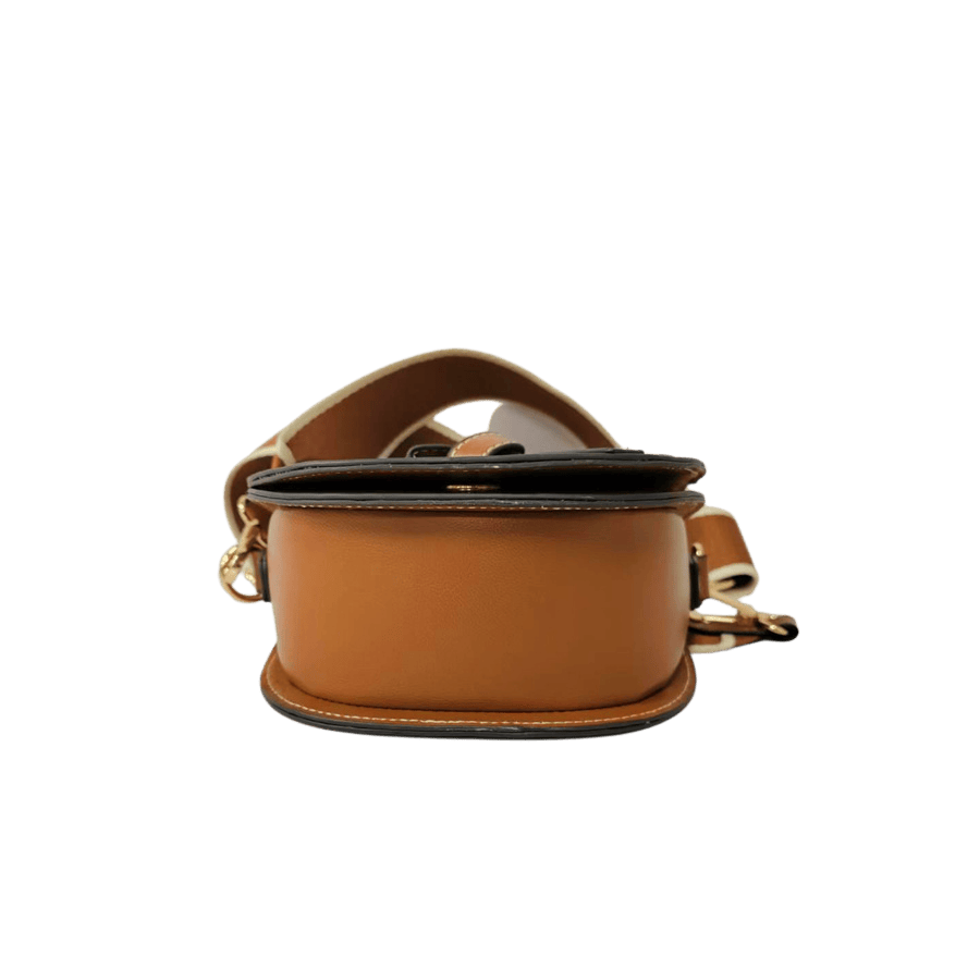 Camel ladies handbag with decorative bowknot and magnetic snap closure