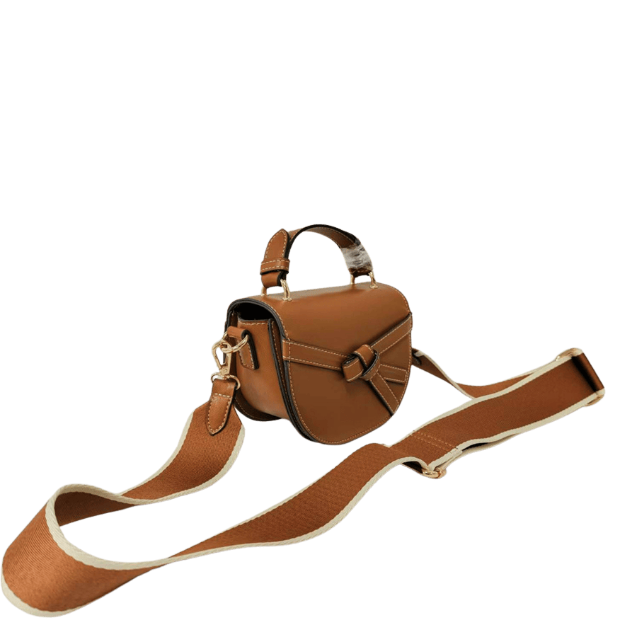 Camel ladies handbag with decorative bowknot and magnetic snap closure