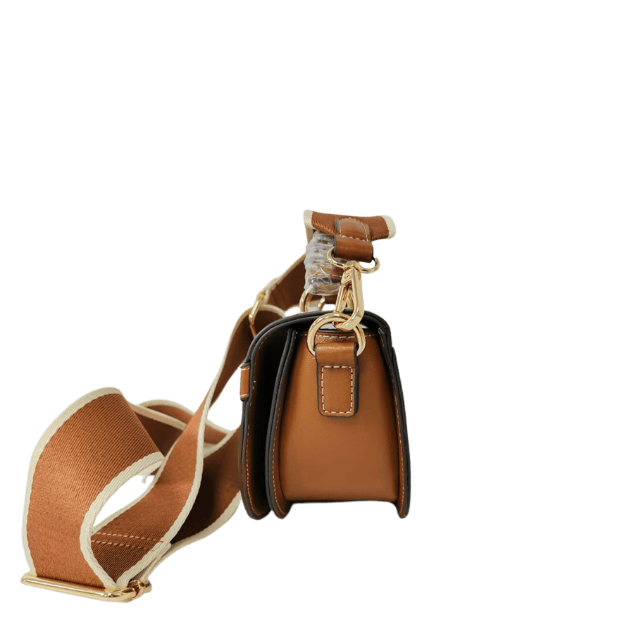 Camel ladies handbag with decorative bowknot and magnetic snap closure