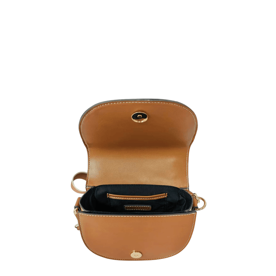 Camel ladies handbag with decorative bowknot and magnetic snap closure