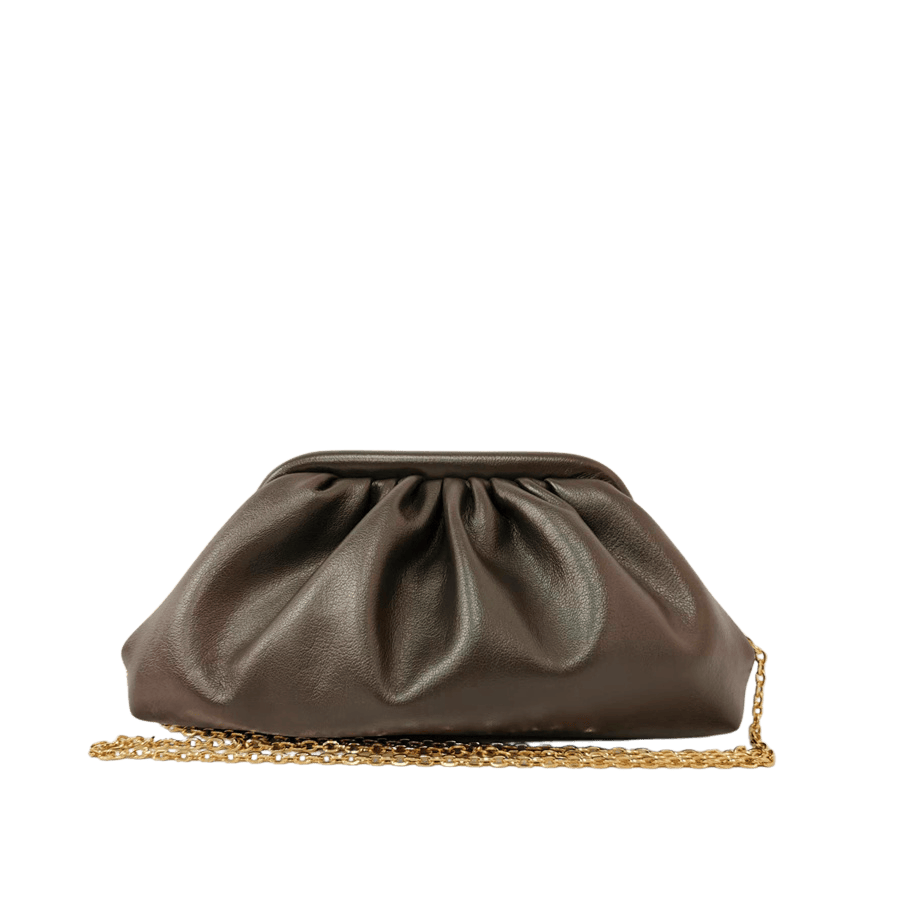 Beige ladies clutch bag with pleats and framed closure