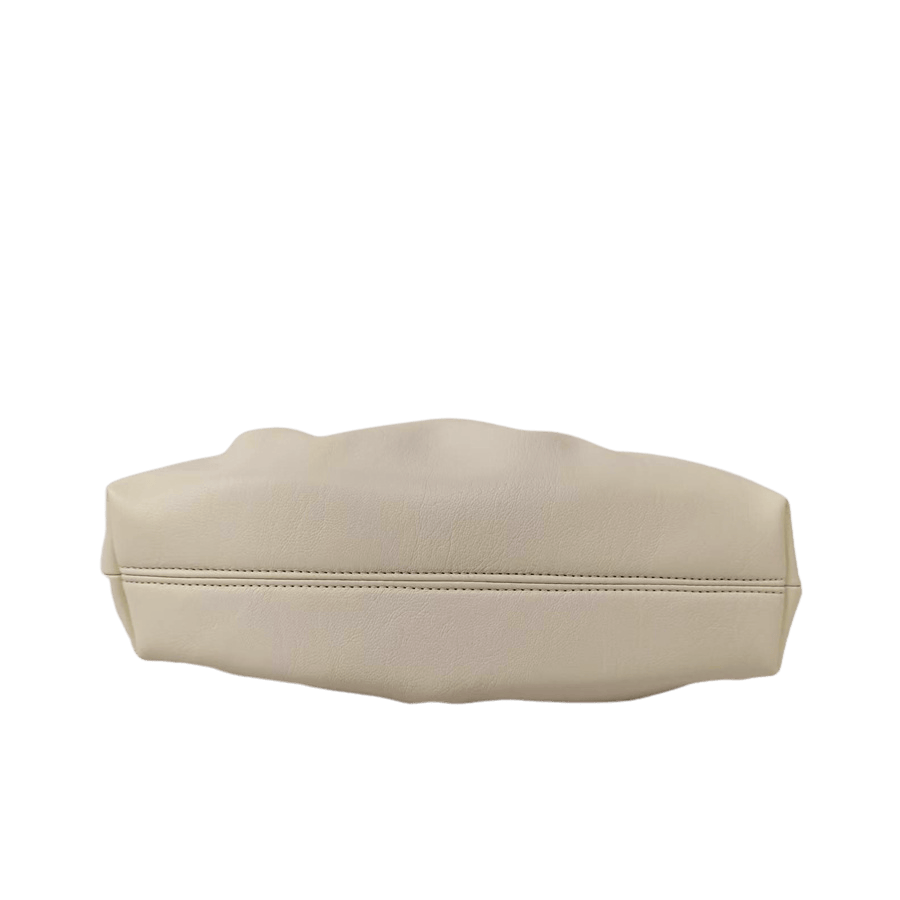 Beige ladies clutch bag with pleats and framed closure