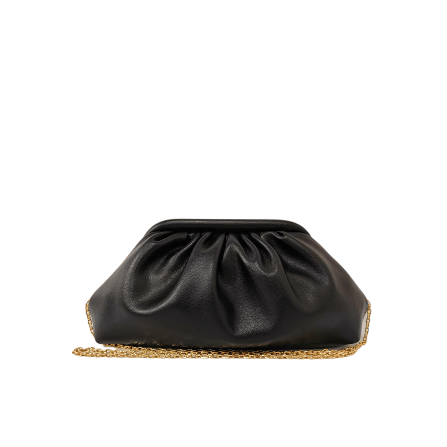 Beige ladies clutch bag with pleats and framed closure