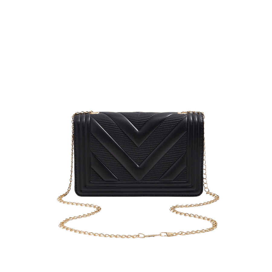 Black embossed ladies handbag with magnetic snap closure