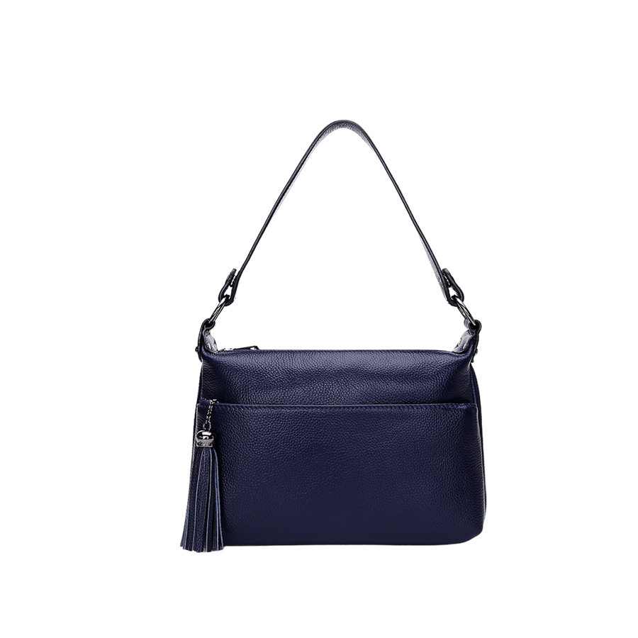 Navy ladies hobo bag with detachable PU tassel and front zip pocket