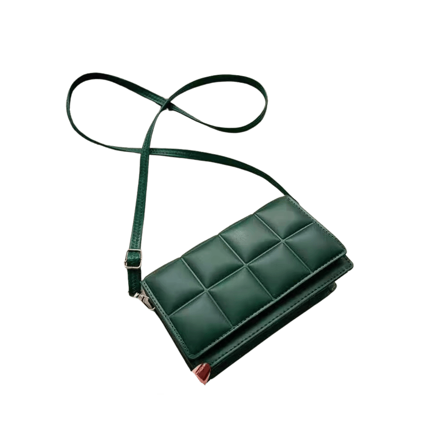 Green embossed quilting ladies crossbody bag with magnetic snap closure