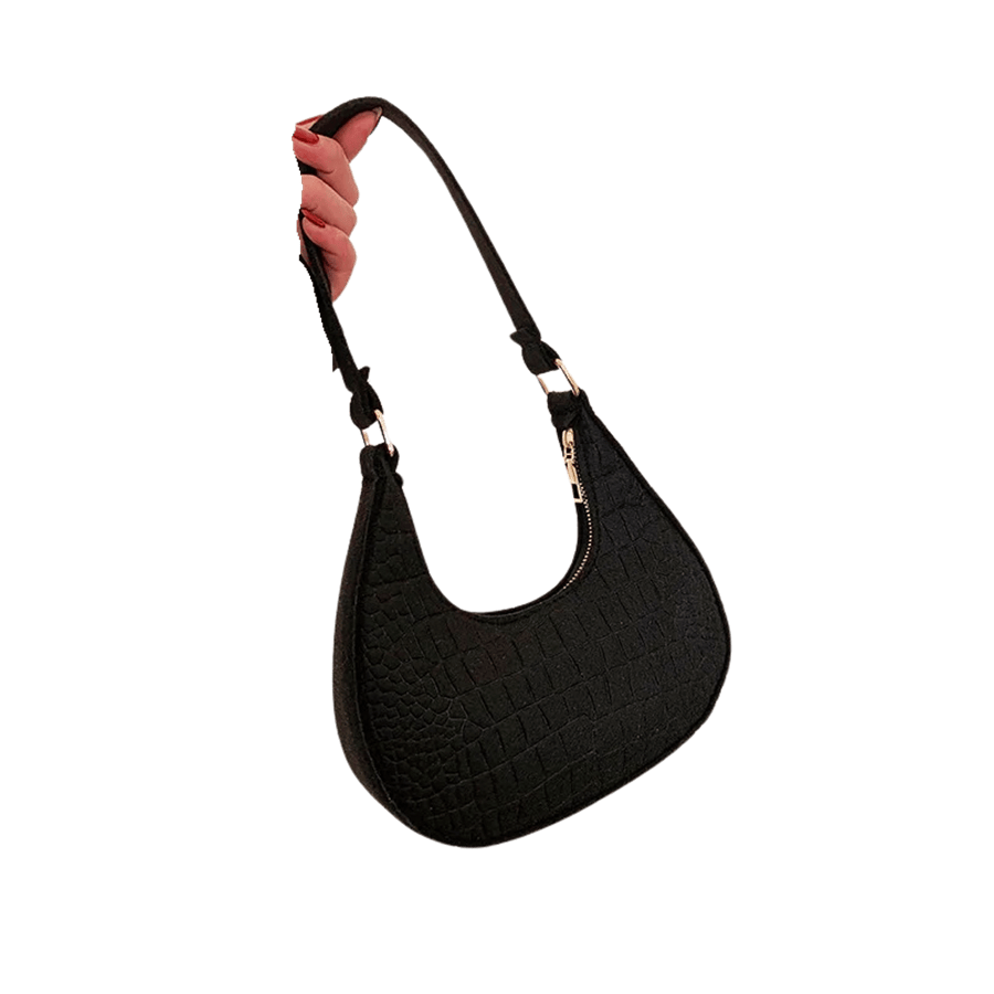 Black croco PU ladies handbag with top zipper closure