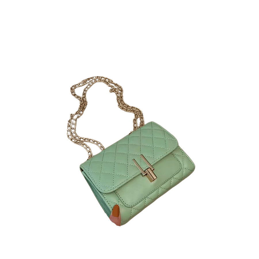 Black quilting ladies handbag with lock closure and chain handle