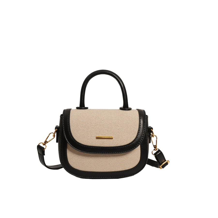 Red ladies handbag with trim PU and metal plate on the flap
