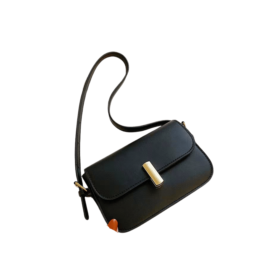 Black ladies handbag with lock closure